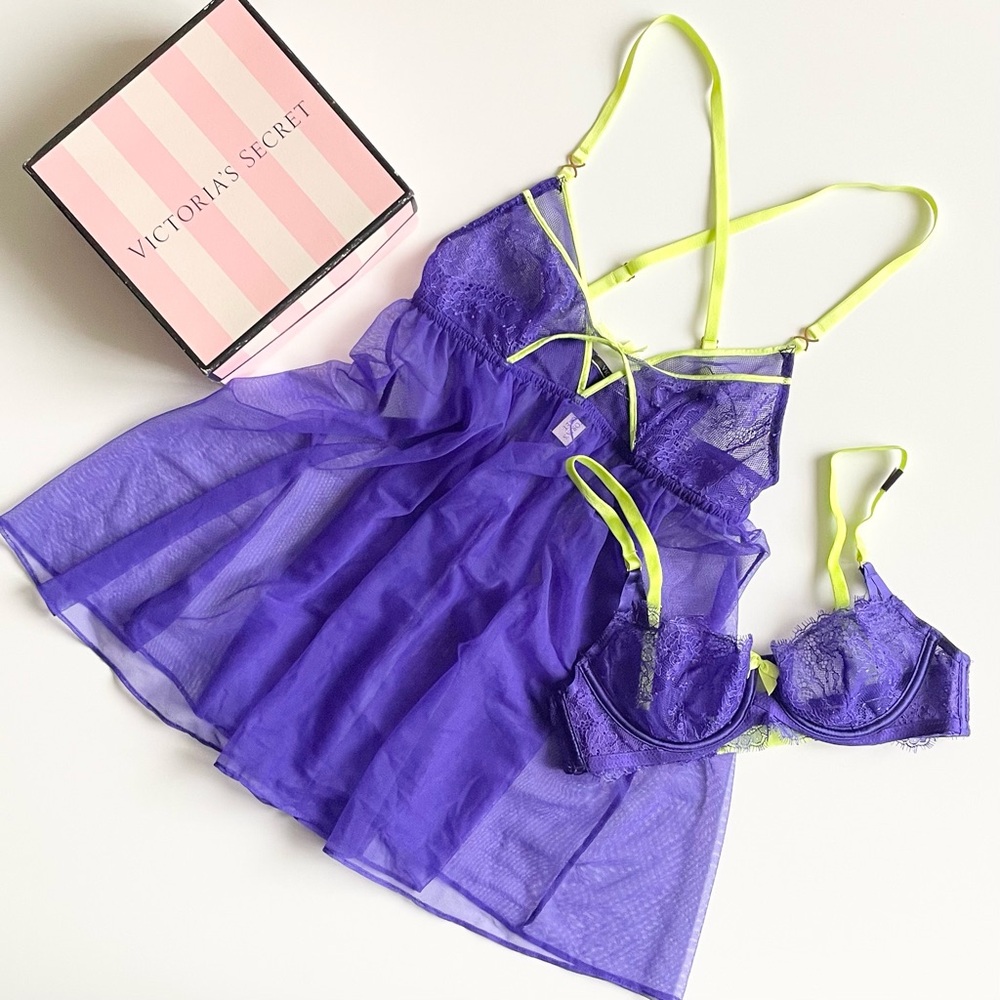 32B SMALL Victoria’s Secret 2pcs purple babydoll and bra set